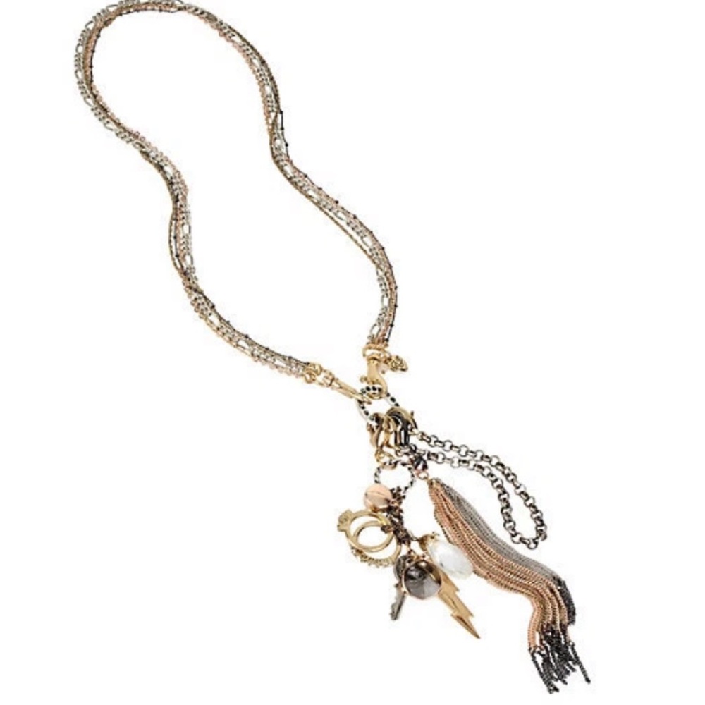 Betsey Johnson Vintage Throwback Charm Crystal Metal Necklace Gorgeous Style NWT